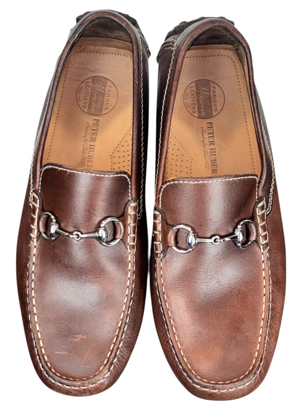 Peter Huber Lemans Horween Leather Horsebit Bit Driving Loafers Brown Mens 10.5